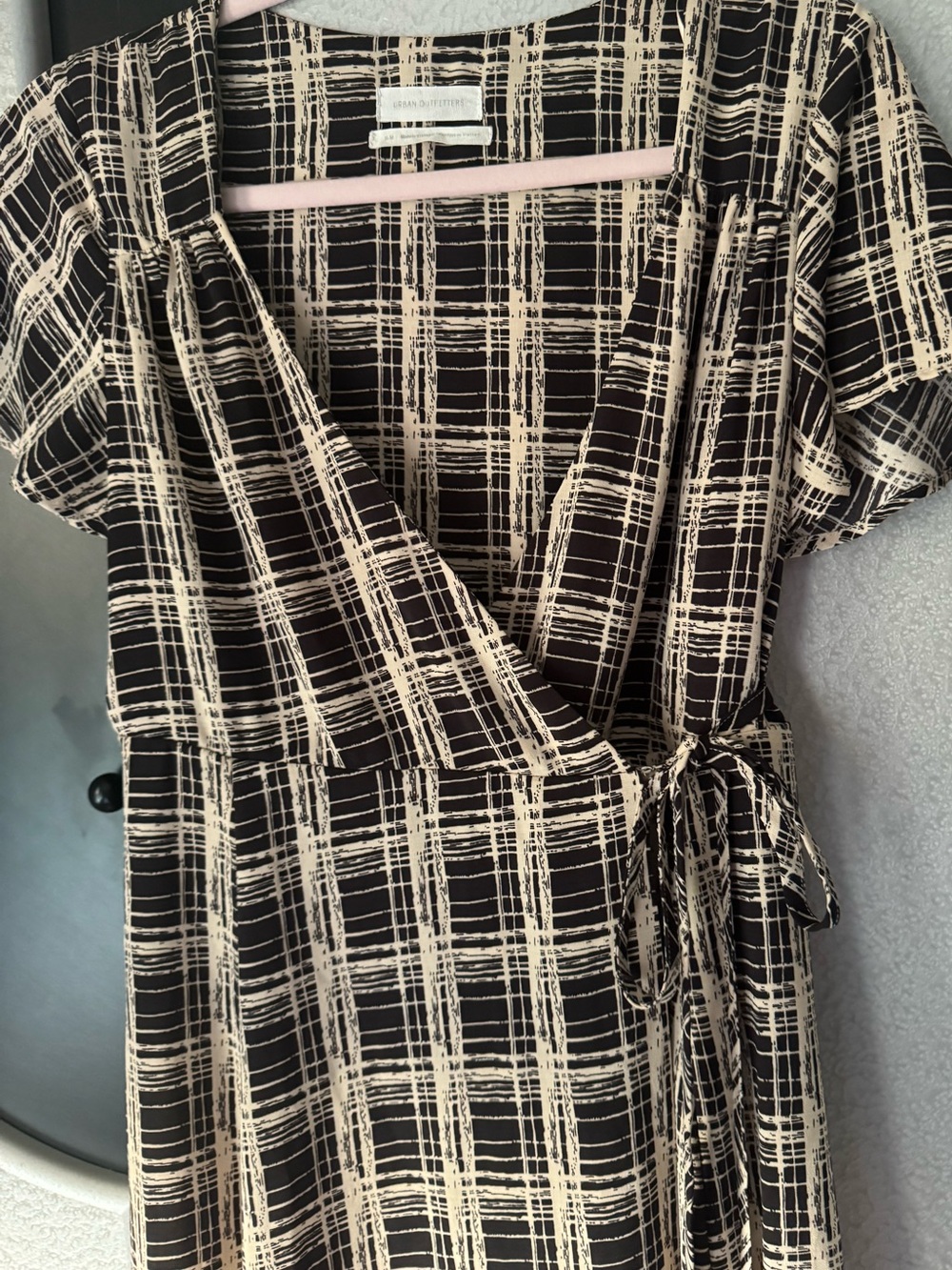 Urban Outfitters Black and Ivory Plaid Wrap Midi Dress - Picture 5 of 9